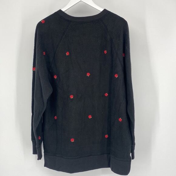 Victoria's Secret PINK Women Red Rose Floral Fleece Pullover Sweatshirt Black S - Picture 2 of 5